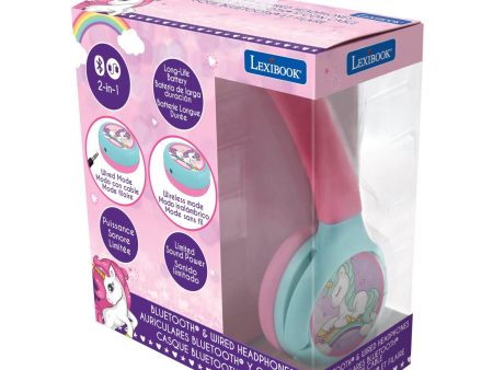 Lexibook Unicorn 2 in 1 Bluetooth® and Wired comfort foldable Headphones with kids safe volume For Sale