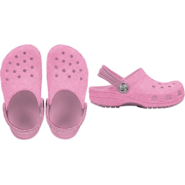 Crocs Pink Tweed Glitter Classic Glitter Clog For Cheap